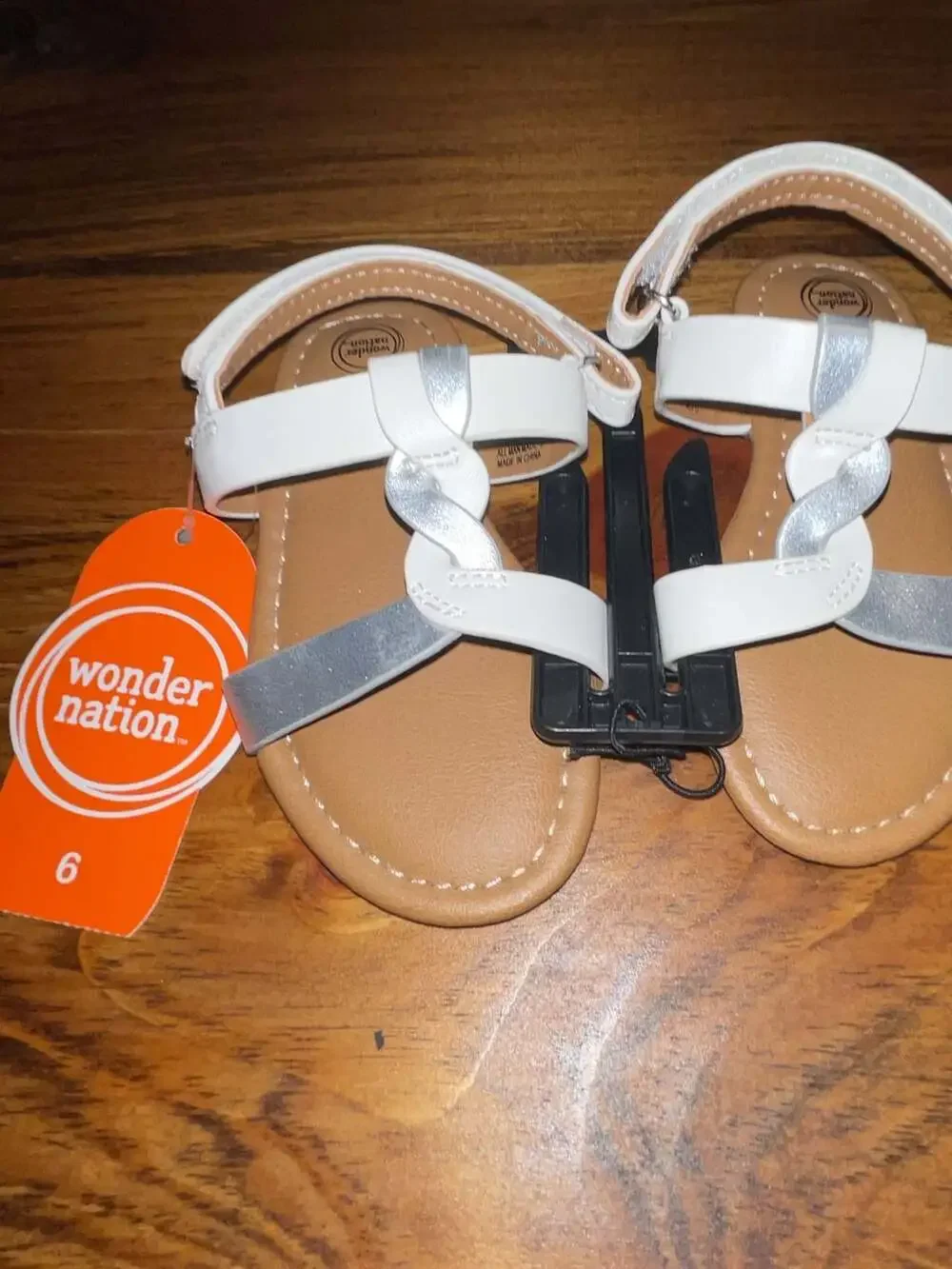 Wonder Nation Toddler Girls White and Silver Braided Sandals Size 6